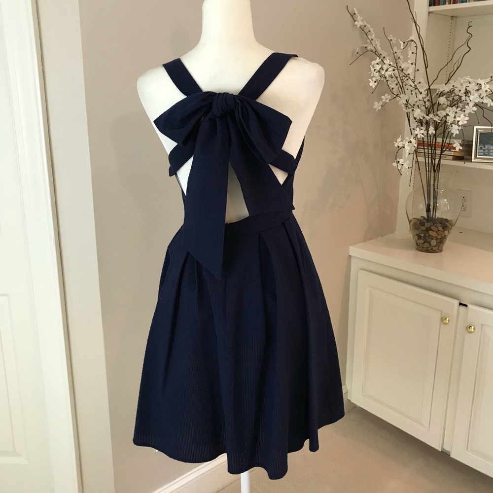 NWT Lauren James Livingston Seersucker Bow Dress M - Picture 5 of 8